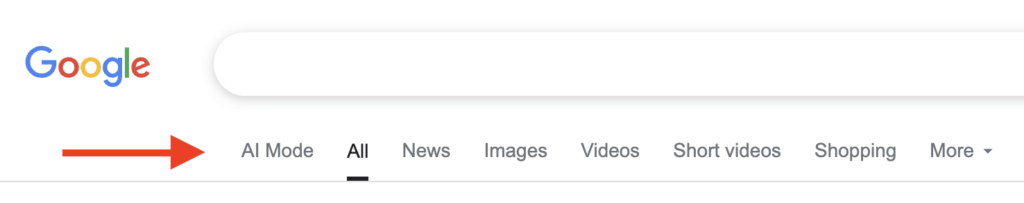 A screenshot of Google with the AI Mode tab on the left