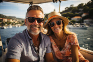 Happy couple on a boat