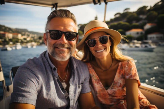 Happy couple on a boat