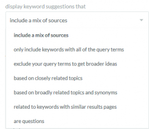 Display Moz Keyword Explorer: Keyword Drop-down Menu