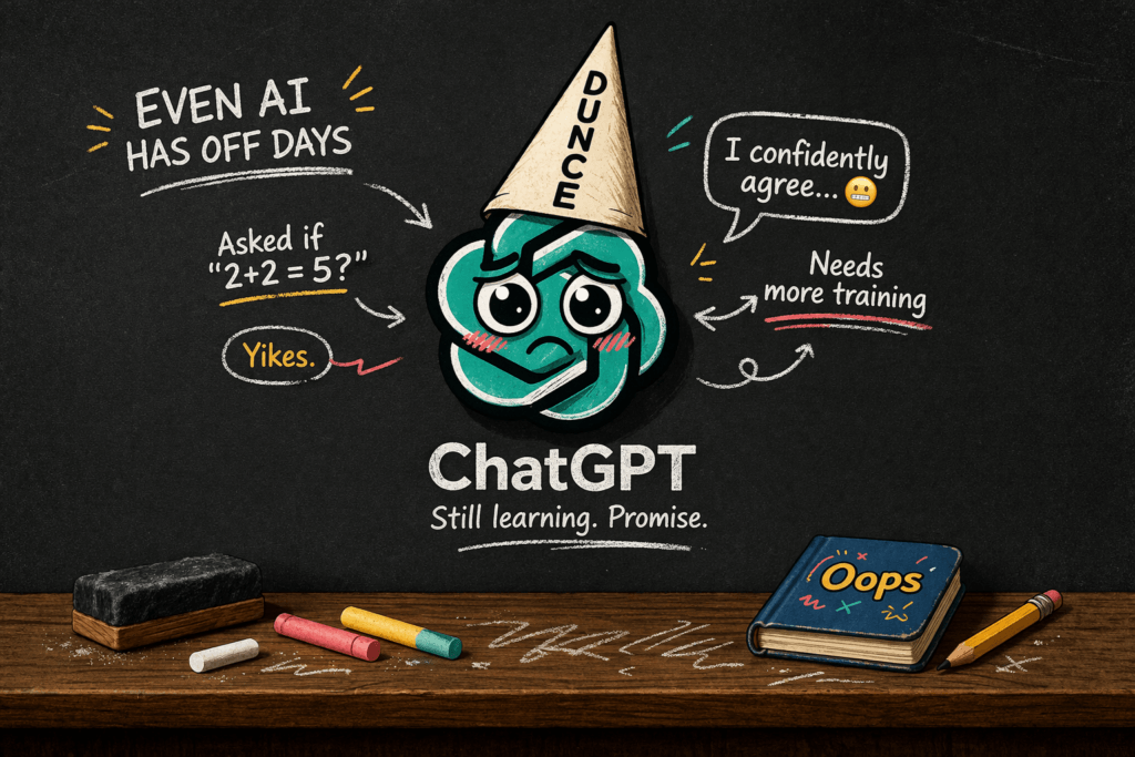 AI-generated image of the ChatGPT logo wearing a dunce cap