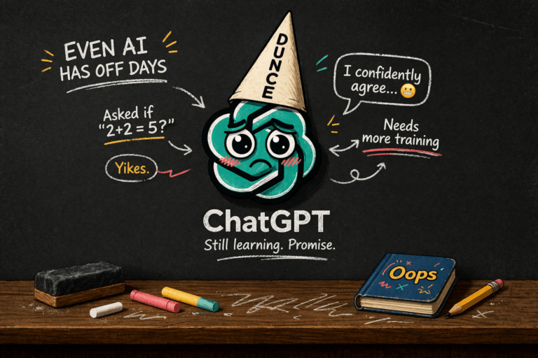 AI-generated image of the ChatGPT logo wearing a dunce cap