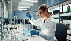 a lab technician performing a test with a testing tube