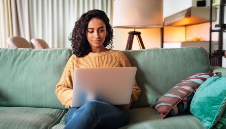 a woman working on her laptop.