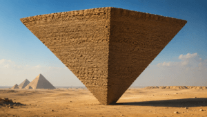 An AI-generated image of a pyramid flipped upside down.