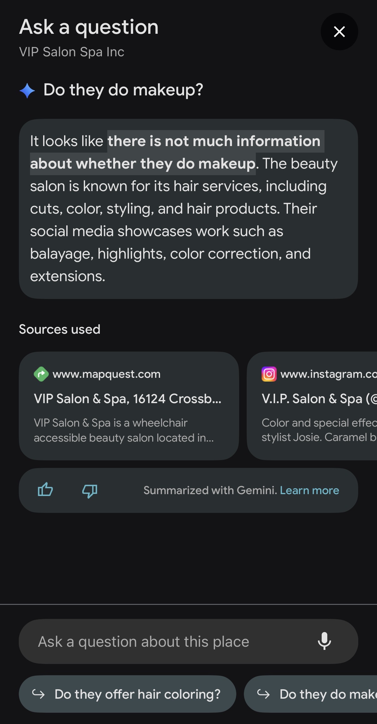 Hair Salon Ask About Maps Section in Google Maps