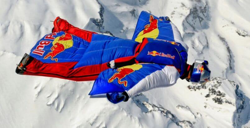 Red Bull base jumper over snow