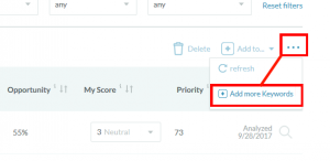 Opening Add Keywords Menu in Moz Keyword Explorer