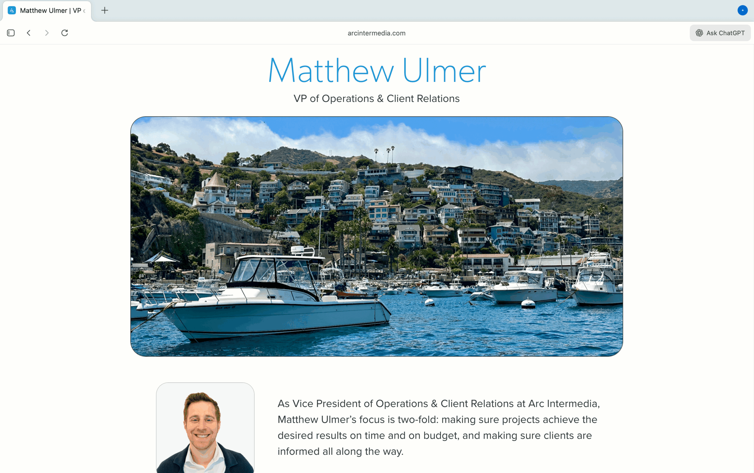 Matt Ulmer's bio page on ChatGPT Atlas