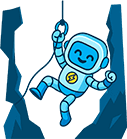 A robot climbing a rope in a cave