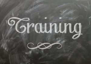 The word “training” on a chalkboard