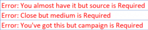 Example of Error or Missing Information in UTM Tool