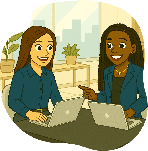 May and Chyenne working at a desk