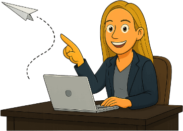 Katie at a desk sending email