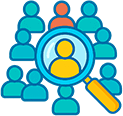 a magnifying glass identifying a user in a group