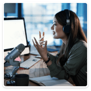 Woman podcasting