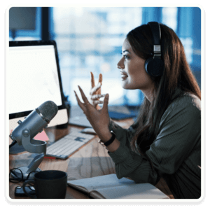 Woman podcasting