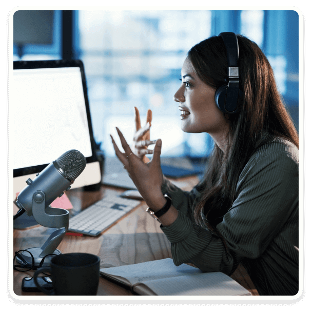 Woman podcasting
