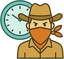 A bandit in front of a clock