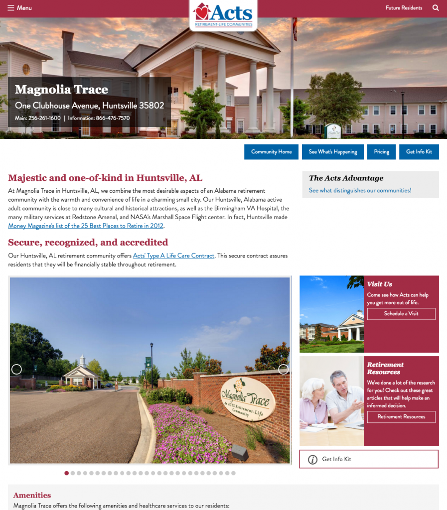 Community Overview Page for Acts Retirement-Life Communities